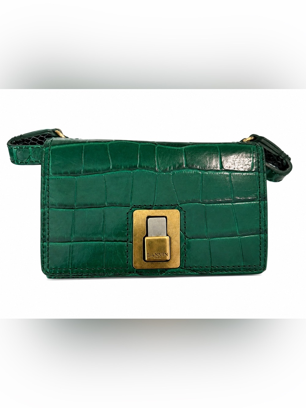 Lanvin Mini Rigid Bag Emerald Green Croc-Embossed Leather  Gold Hardware
